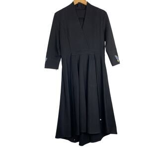 Black Long Sleeve Dress with Butterfly Patch Sleeves Pockets Large